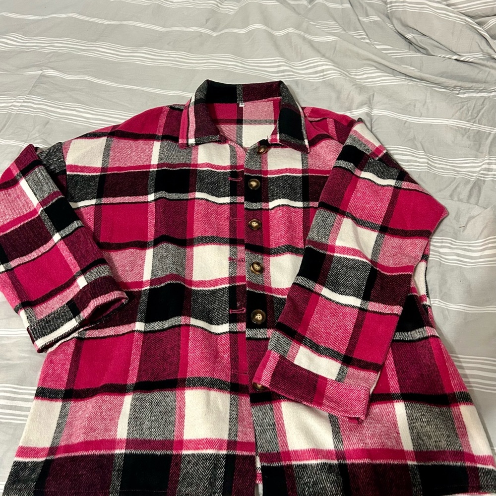 Plaid Button-Up Shacket- XL